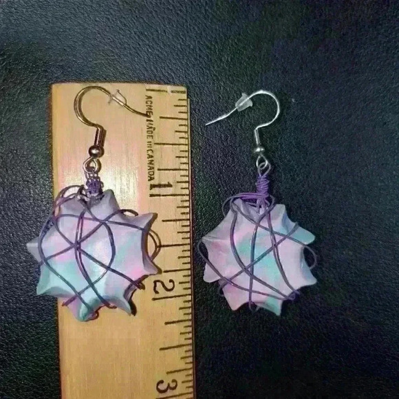 Sailor Moon inspired interstellar galaxy blue & pink marble unique wire earrings - Picture 8 of 13